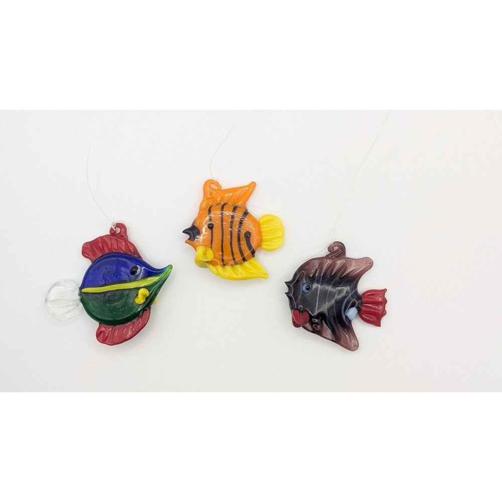 Lot of 3 LS Arts Blown Glass Floating Fish w Bubble Tropical Tank Aquarium Decor